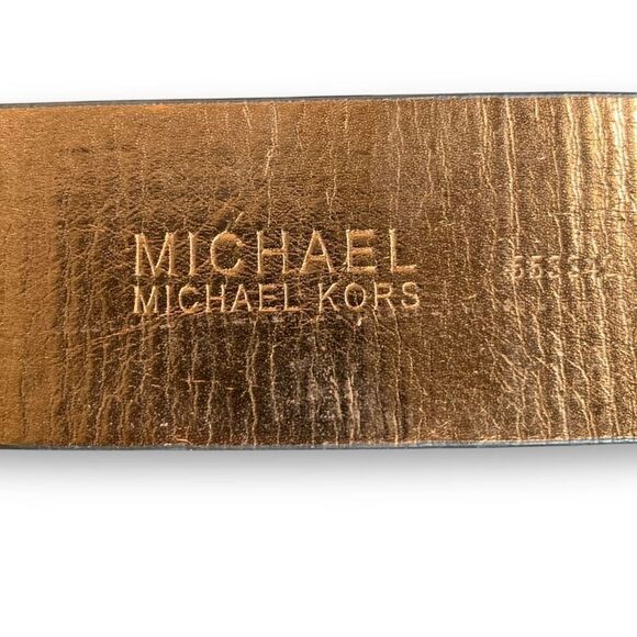 Michael Michael Kors Chocolate Logo Belt Statement MK Buckle Synthetic Leather - Picture 6 of 9